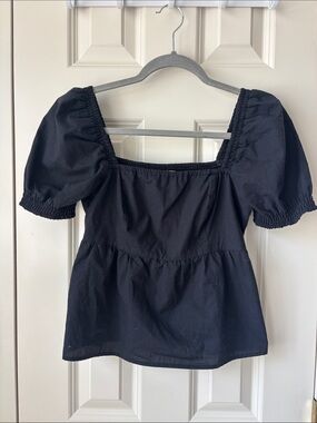 Abercrombie & Fitch Black Puff Sleeve Square Neck Blouse